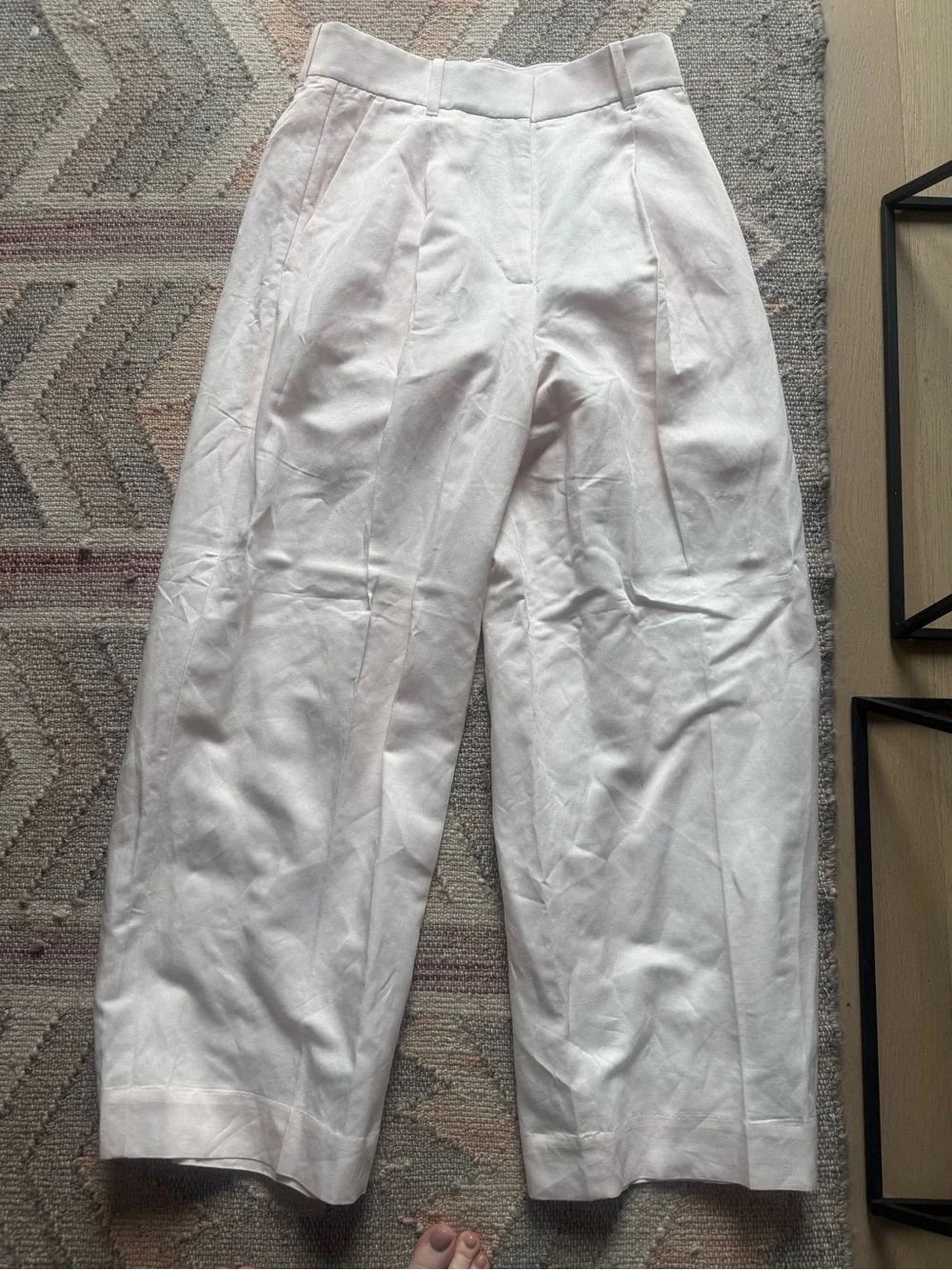 Cos Relaxed Linen-Blend Wide-Leg Trousers Pink - Size 8